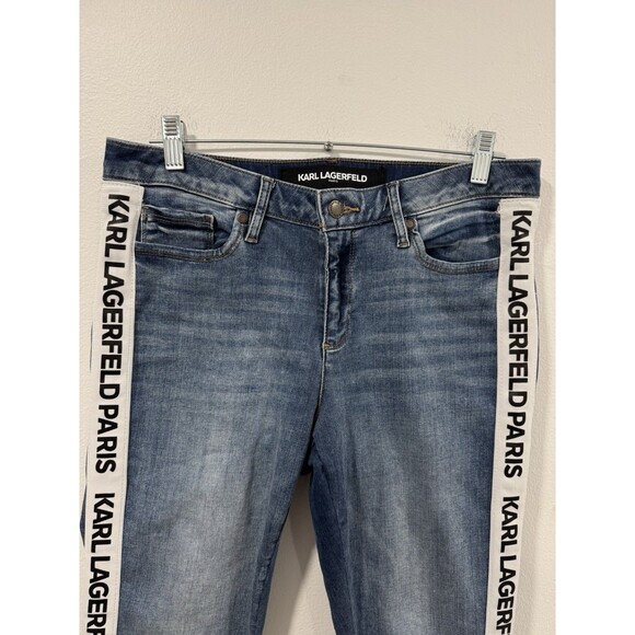 Karl Lagerfeld Jeans Womens Size 8 Mid Wash Blue Skinny Contrast Logo Taping - Picture 2 of 8